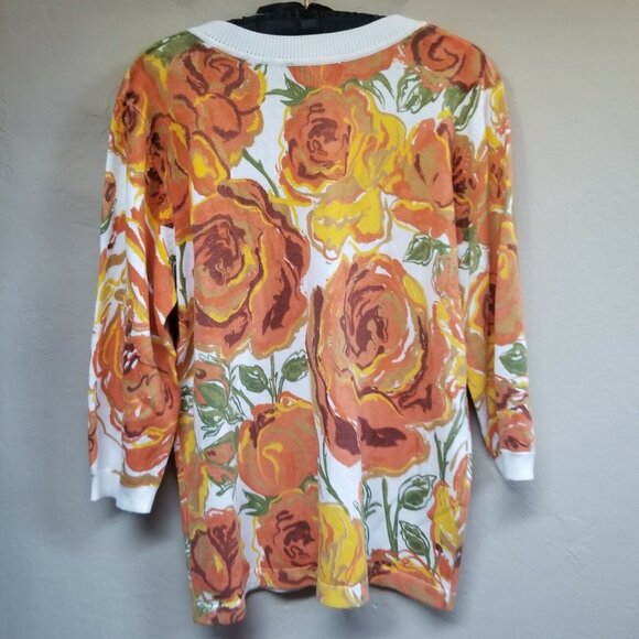 Bob Mackie Wearable Art Womens Medium Floral Button Cardigan Sweater Lightweight - Picture 2 of 6